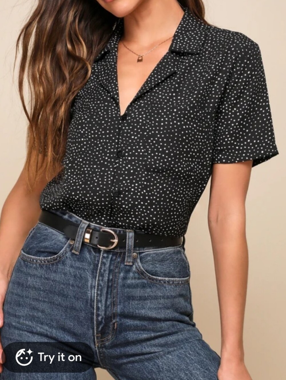 Lulus Good Luck Charm Black White Polka Dot Short Sleeve Blouse Size Small